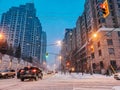 Winter evening night city urban landscape in Toronto Canada