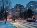 Winter evening night city urban landscape in Toronto Canada Royalty Free Stock Photo