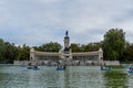 Scenic view of the large pond at the Retiro Park in Madrid in autumn