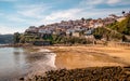 Scenic view of the Lastres sandy shore in Asturies, Spain Royalty Free Stock Photo