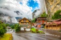 Lauterbrunnen valley and Staubbach waterfall, Switzerland Royalty Free Stock Photo