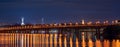 Scenic view of legendary metal Paton bridge across Dnieper river in Kyiv, Ukraine at the night. Banner size