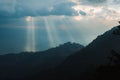 Scenic view of light rays over a vast mountain landscape in Sacatepequez, Guatemala Royalty Free Stock Photo