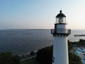 Scenic view of a lighthouse against the sea on St. Simons Island, Georgia, USA Royalty Free Stock Photo