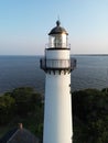 Scenic view of a lighthouse against the sea on St. Simons Island, Georgia, USA Royalty Free Stock Photo