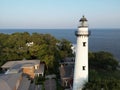 Scenic view of a lighthouse against the sea on St. Simons Island, Georgia, USA Royalty Free Stock Photo