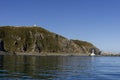 Scenic view of lighthouses at Pencarrow Head in Wellington Harbour, New Zealand Royalty Free Stock Photo