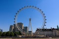 Scenic view of  London Eye from the Thames river on blue sky background Royalty Free Stock Photo