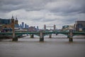 Scenic view of London skyline on foggy fall day