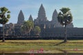 The scenic view of a lotus pond located close to the well-known Khmer temple, Angkor Wat