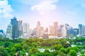 Scenic view of Lumphini Lumpini Park and Bangkok city in Thailand from above Royalty Free Stock Photo