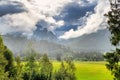 Scenic view of a lush verdant valley from the Bernina Express in Switzerland. Royalty Free Stock Photo