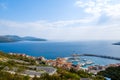 Scenic view on Lustica Bay, Montenegro. Coastline port with a lighthouse