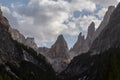 Moos - Scenic view of majestic mountain peak Zwoelferkofel (Croda dei Toni) seen from panoramic valley Royalty Free Stock Photo