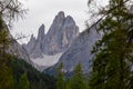 Moos - Scenic view of majestic mountain peak Zwoelferkofel (Croda dei Toni) seen from panoramic valley Royalty Free Stock Photo