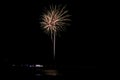 A scenic view of a majestic multicolor firework with reflection over the water under a majestic black sky