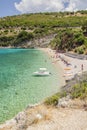 Scenic view on Makris Gialos sandy beach on Zakynthos island, Greece. Royalty Free Stock Photo