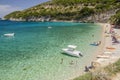 Scenic view on Makris Gialos sandy beach on Zakynthos island, Greece. Royalty Free Stock Photo