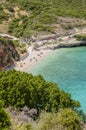 Scenic view on Makris Gialos sandy beach on Zakynthos island, Greece. Royalty Free Stock Photo