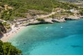 Scenic view on Makris Gialos sandy beach on Zakynthos island, Greece. Royalty Free Stock Photo