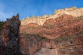 Scenic view on a massiv cliff seen from Bright Angel hiking trail at South Rim of Grand Canyon National Park, Arizona Royalty Free Stock Photo