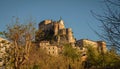 Scenic view of medieval fortifications and castle of Rocca Abbaziale in Subiaco
