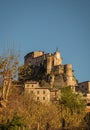 Scenic view of medieval fortifications and castle of Rocca Abbaziale in Subiaco
