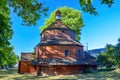 Scenic view of medieval Greek Catholic wooden church of St. Paraskevi, Busk, Lviv region, Ukraine