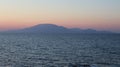 Scenic view of Mediterranean sea and beautiful Zakynthos mountains in distance at sunrise, Greece