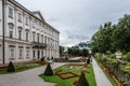 Scenic view of Mirabell Gardens in Salzburg a rainy day of summer