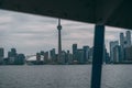 Scenic view of modern buildings of Toronto, Canada on a cloudy day seen from a ferry Royalty Free Stock Photo