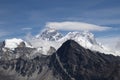 Scenic view of Mount Everest 8,848 m and Lhotse 8,516 m at gokyo ri mountain peak near gokyo lake during everest base camp Royalty Free Stock Photo