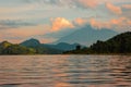 Scenic view of Mount Muhabura seen at sunset from Lake Mutanda, Uganda