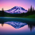 Scenic view of Mount Rainier reflected across the reflection Pink sunset light on Mount Rainier in the Cascade Royalty Free Stock Photo
