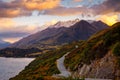 Scenic view of mountain landscape and the road, Bennetts bluff, NZ