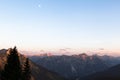 Scenic View of Mountain Panorama with Alpenglow in the Evening Royalty Free Stock Photo