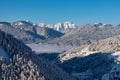 Scenic view of mountain summit Jof di Montasio in Julian Alps seen from Kobesnock near Bad Bleiberg, Carinthia, Austria