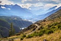 Scenic view of a mountain valley, summer in the Altai. Dangerous road over the gorge Royalty Free Stock Photo