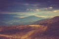 Scenic view of mountains, autumn landscape with colorful hills at sunset. Royalty Free Stock Photo