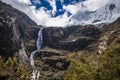 Scenic view of mountains with greenery and waterfall - perfect for wallpaper Royalty Free Stock Photo