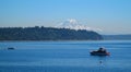 Scenic View of Mt. Rainier with Boats