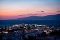 Scenic view of Mykonos town after sunset Royalty Free Stock Photo