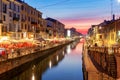 Milan. Canal Naviglio Grande at sunset.