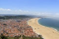 Scenic view of Nazare beach from the funicular. Coastline of Atlantic ocean. Portuguese seaside town on Silver coast. White houses Royalty Free Stock Photo