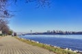 Scenic view of the New York Manhattan skyline seen from across the Hudson River in Edgewater Royalty Free Stock Photo