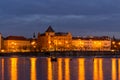 Scenic view in night of the Old Town architecture over Vltava river in Prague, Czech Republic Royalty Free Stock Photo