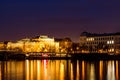 Scenic view in night of the Old Town architecture over Vltava river in Prague, Czech Republic Royalty Free Stock Photo
