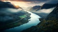 Scenic View Of A Norwegian River With Max Rive-inspired Hazy Landscapes