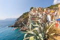 Scenic view of ocean and harbor in colorful village Vernazza, Ci Royalty Free Stock Photo