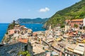 Scenic view of ocean and harbor in colorful village Vernazza, Ci Royalty Free Stock Photo